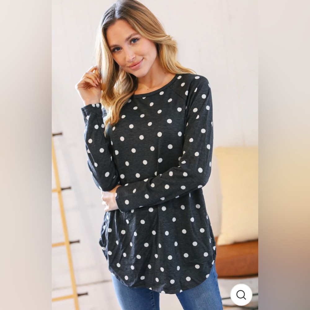 Black French Terry Polkadot Top - Picture 1 of 8